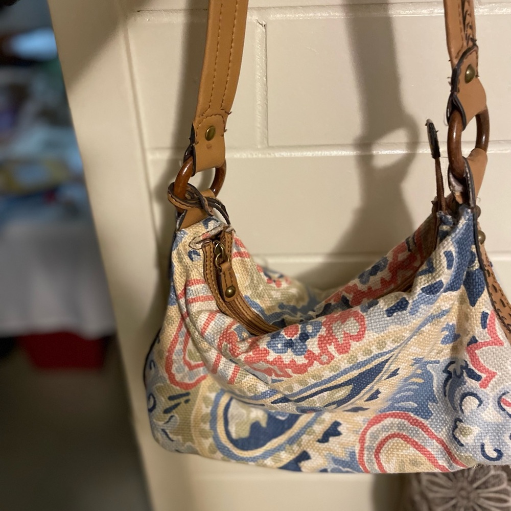 Leather and Cloth Fossil Boho Chic Purse w/Key - Picture 5 of 9